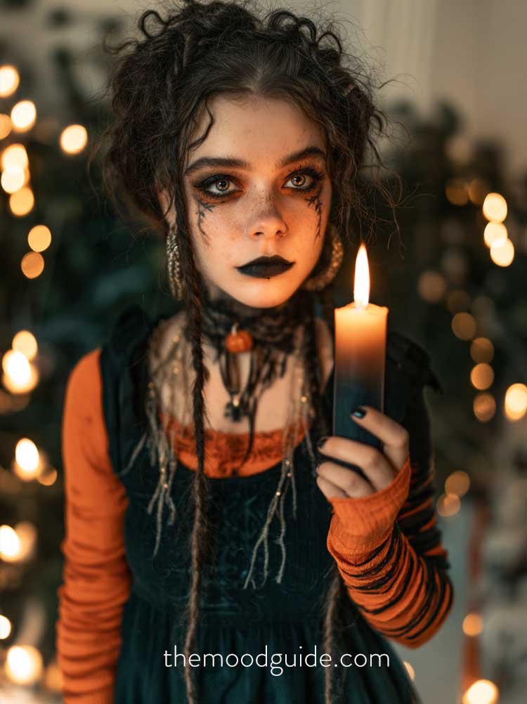 easy goth grunge Halloween makeup with outfit