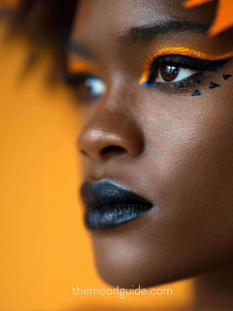 minimal easy and simple halloween makeup for halloween on black skin.