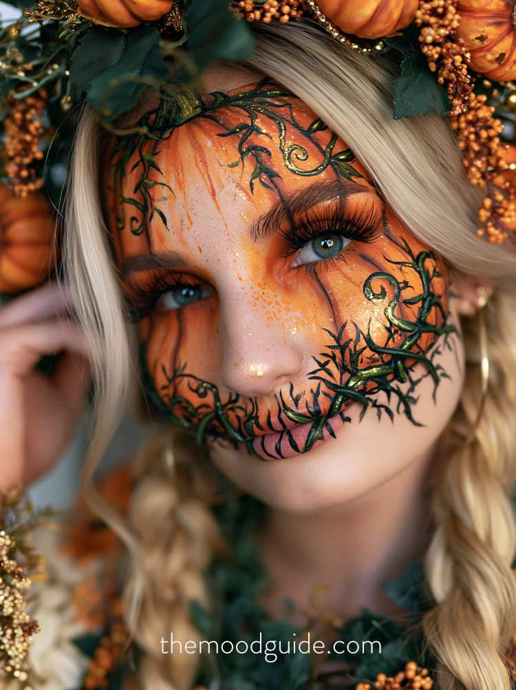 artistic full face jack o lantern scary makeup
