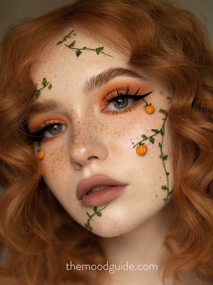 cute and cretive orange and black halloween makeup