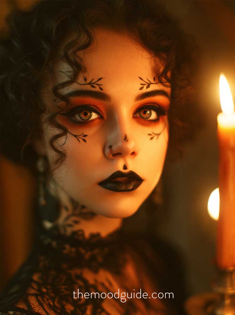 easy whimsigoth Halloween makeup Victorian aesthetic.